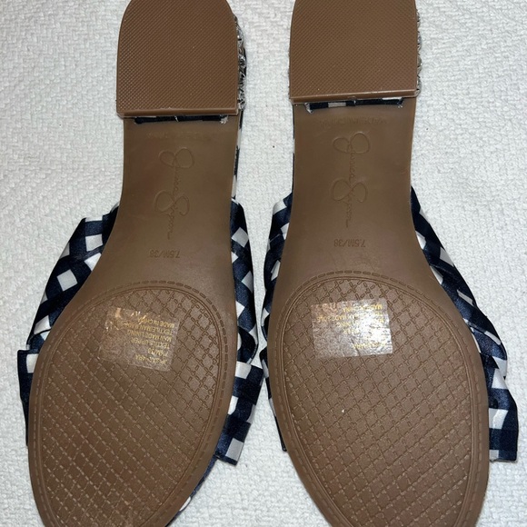NWOT, Jessica Simpson Blue/White Slip-on Sandals, Size 7.5 Med/38 - Picture 9 of 13